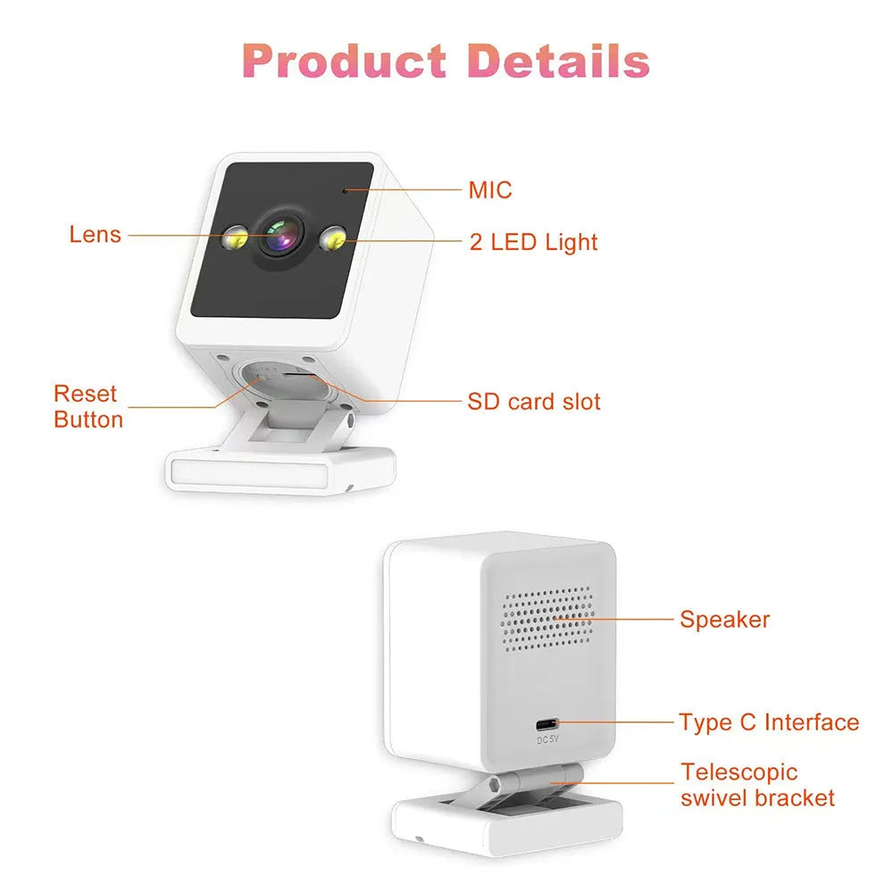 Wireless WiFi surveillance camera, 13.5x10.5x10cm, 720p night vision, for indoor and outdoor home office use