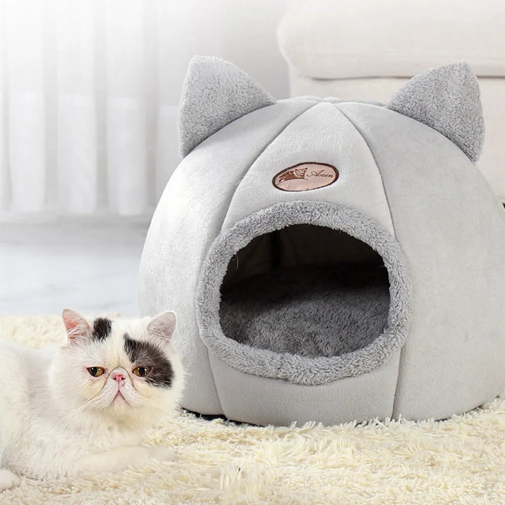 XL sized fully enclosed cat sofa bed with zippered flap in a soft plush interior