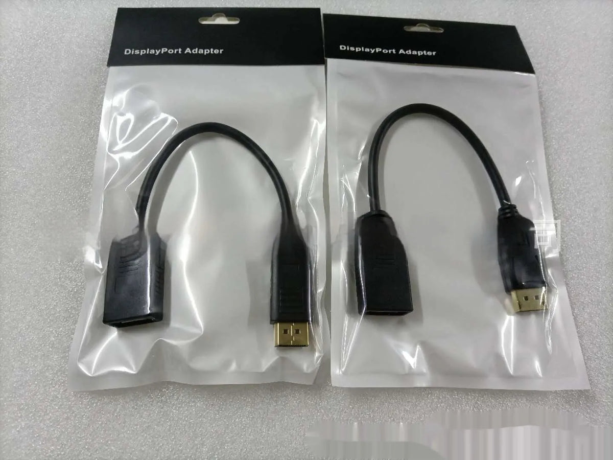 Black Display Port DP male to female extension cable with rotating connector, approximately 10cm long
