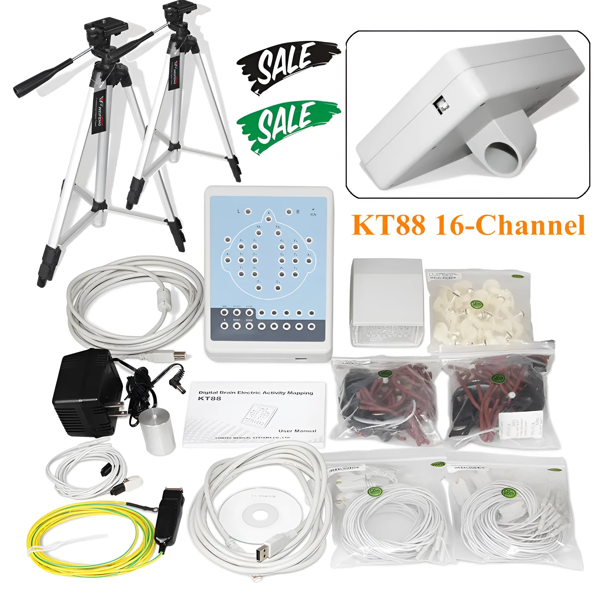 CONTEC KT88-1016 16 channel digital EEG and brain mapping system with electrodes and accessories