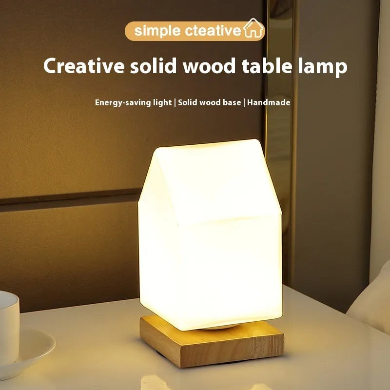 Nordic solid wood USB table lamp with flower shape and touch dimming in white finish