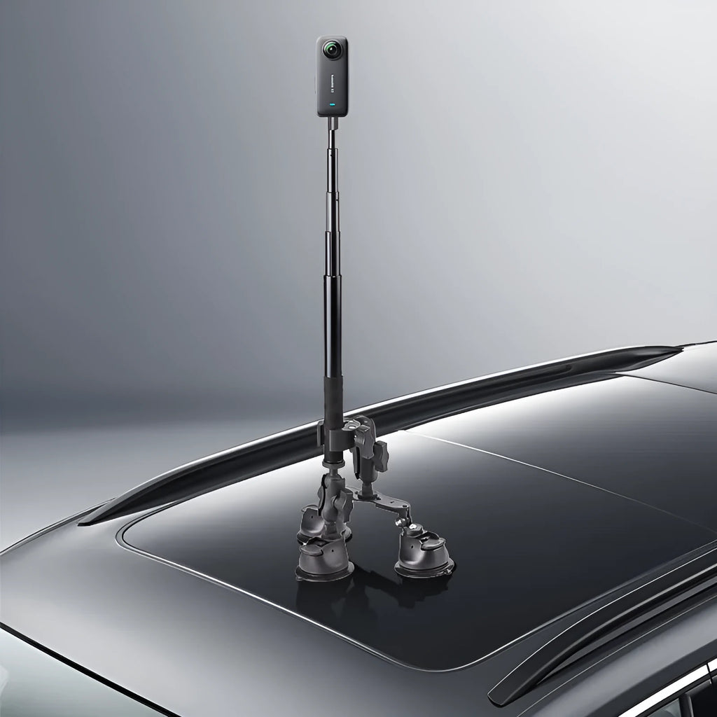Suction cup bracket with 1.2m extension rod for Insta360 camera mounted on car roof