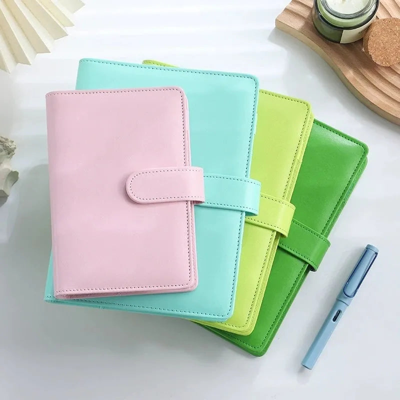 A5 PU leather loose-leaf binder zipper shell notebook cover in solid colour with closed zipper