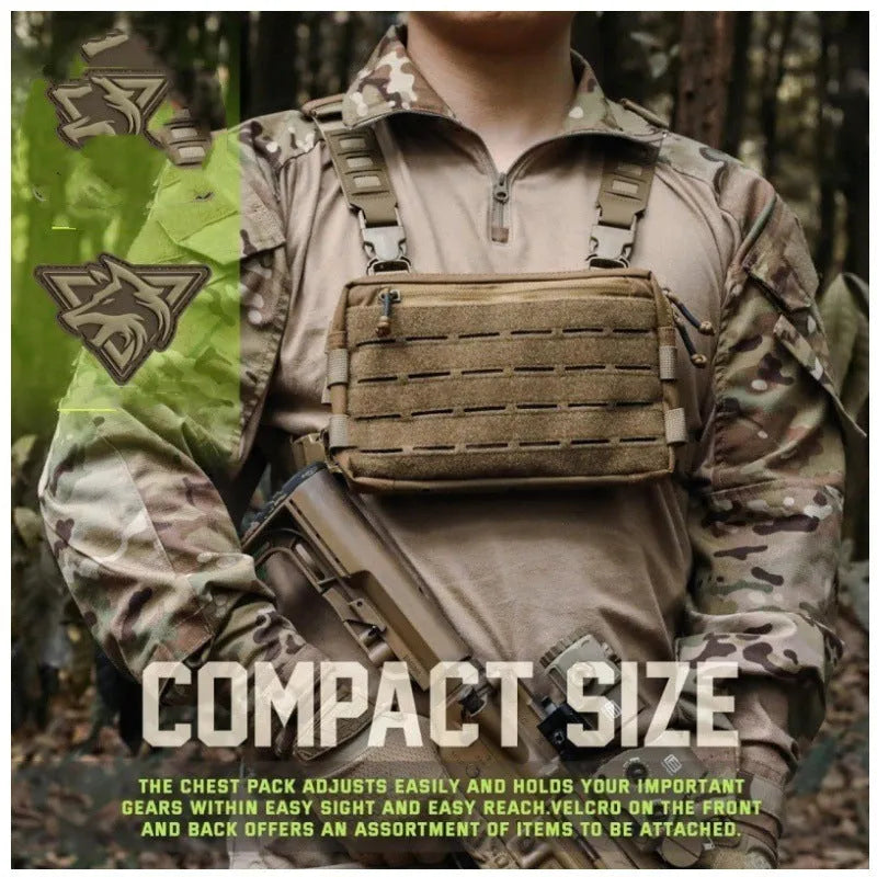 Men's outdoor tactics vest jacket bag in Oxford cloth, waterproof, solid colour, Black, compact 9x5.9x1.5 inches