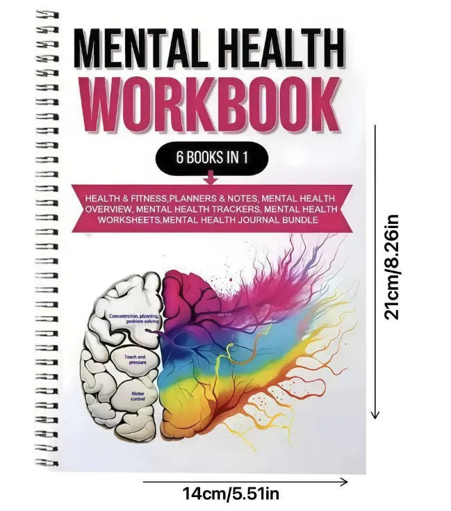 Pink paper cover coil-bound brain mental health notebook with 80g pages, open to blank pages