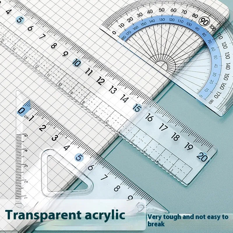 Youpai transparent acrylic ruler set with square and protractor for drawing and geometry
