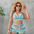 Women's blue hollow out strap split swimsuit for swimming and wading activities
