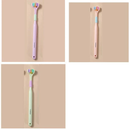 3-in-1 Soft Bristle Toothbrush with Tri-Sided Brush Head and Temperature-Responsive Bristles