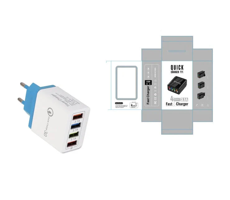 4-port USB wall charger with Quick Charge 3.0 technology for fast charging of smartphones and tablets