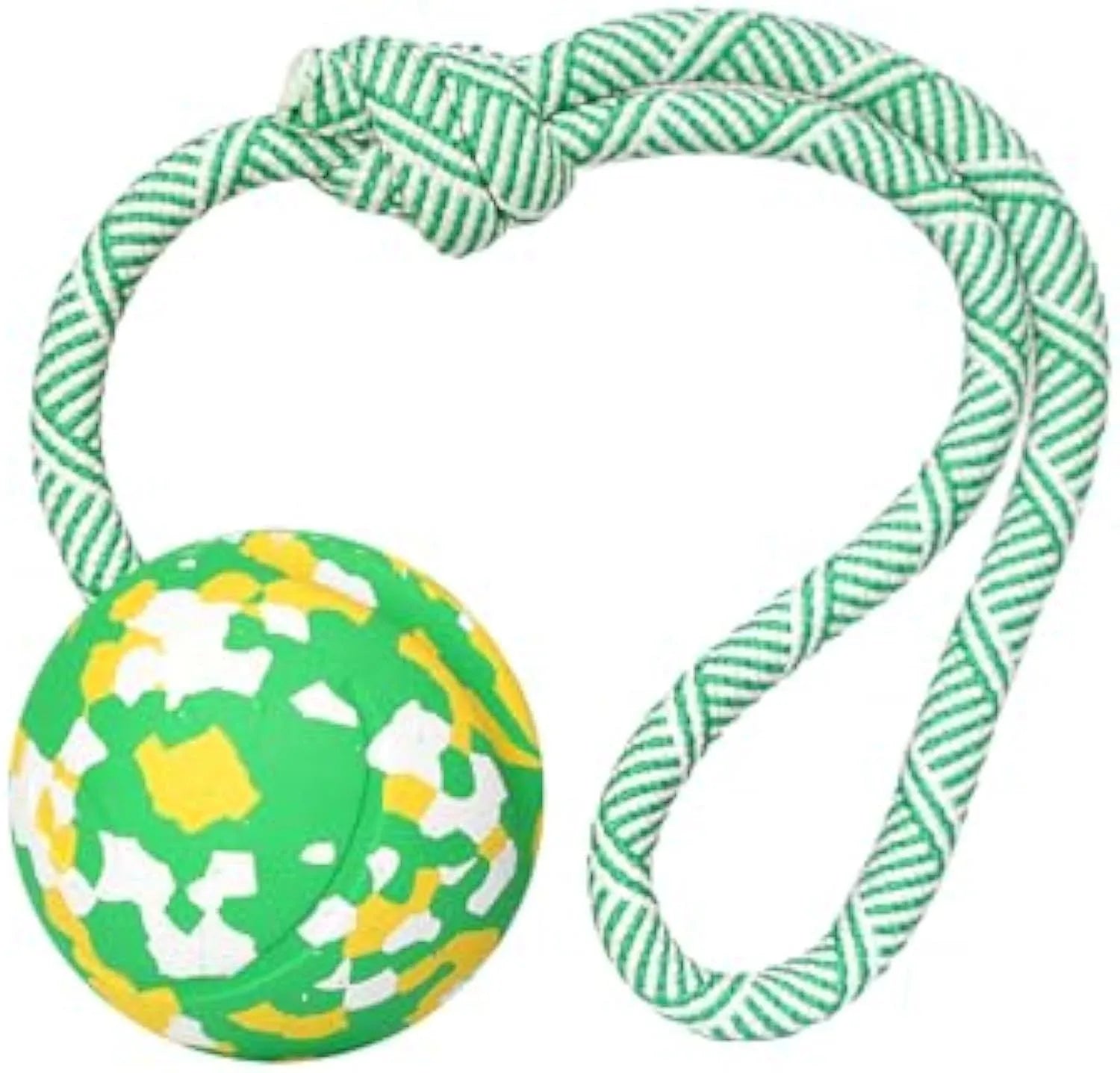 Dog ball on rope toy with natural rubber ball and nylon rope for interactive play