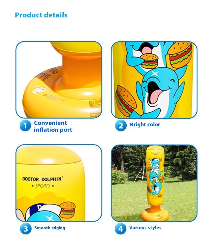Yellow hamburger coloured inflatable boxing column sandbag measuring 120x25cm for fitness training