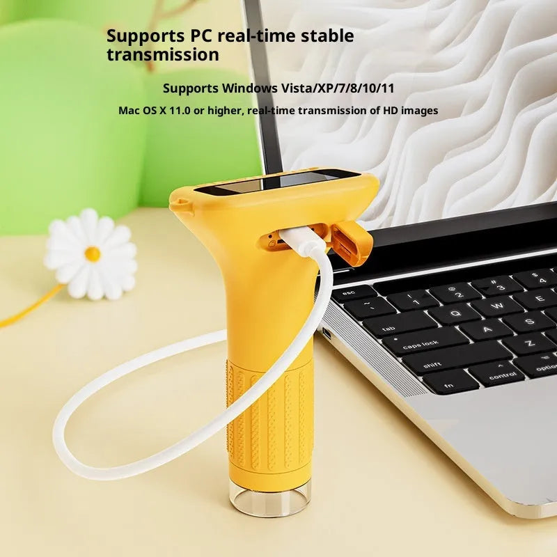 Portable children's digital HD microscope with 100x magnification and manual focusing in white and orange colour options