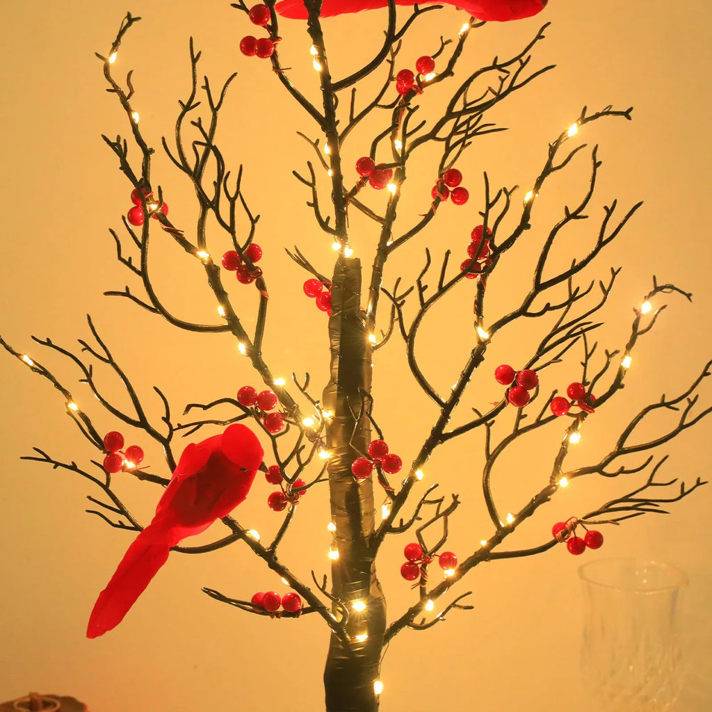 53cm red bird winding tree lamp with 60 lights on a plastic shell against a dark background