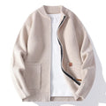 Men's striped sweater cardigan jacket in chemical fibre blend fabric shown in straight cut styling