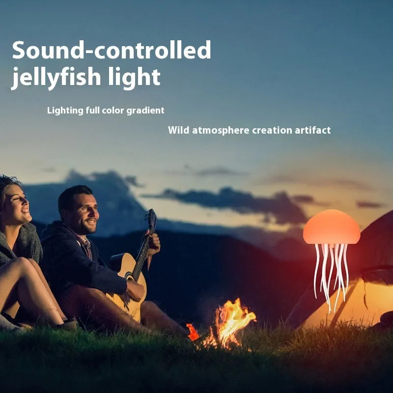 Jellyfish mood lamp with LED lights and adjustable tentacles on desk
