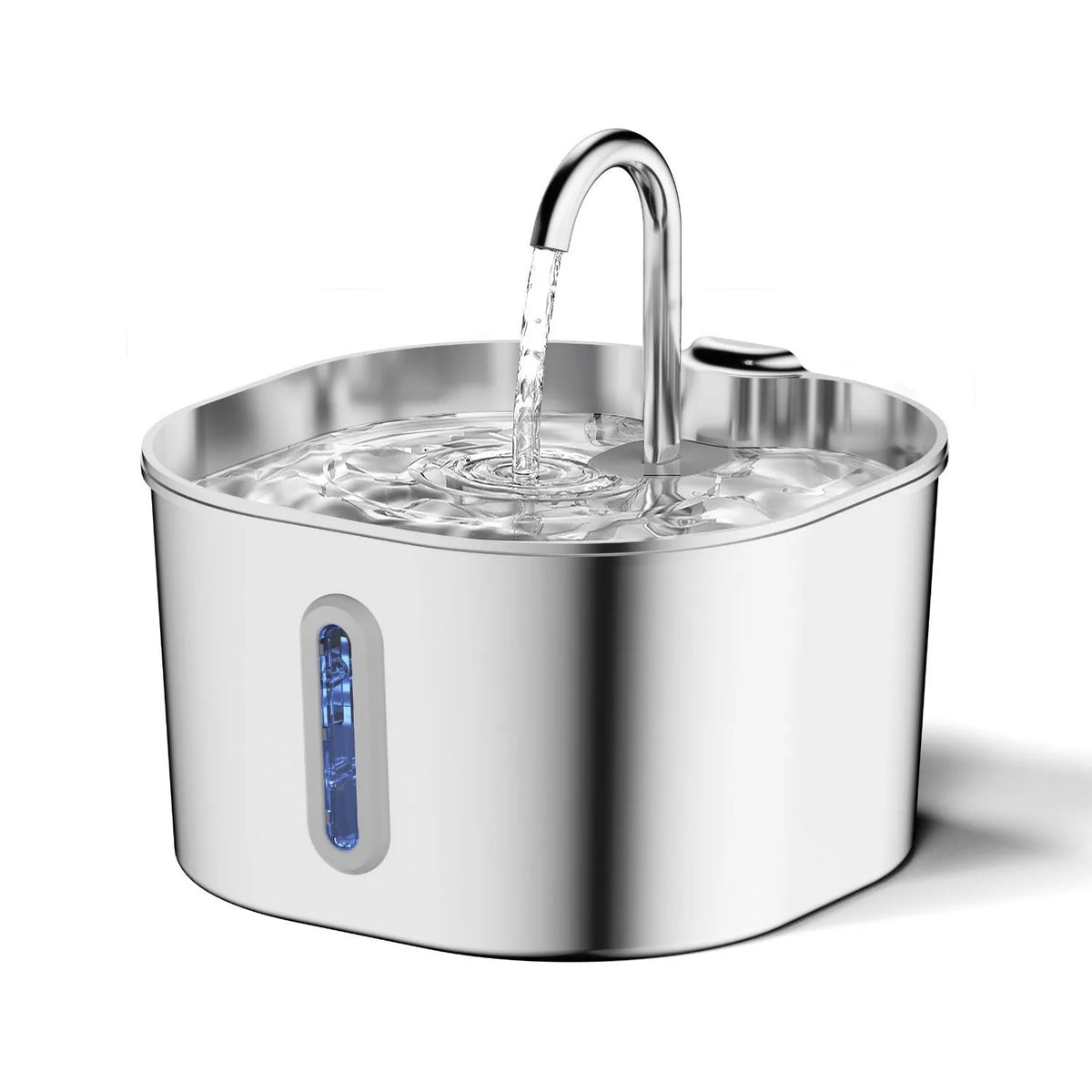 Stainless steel automatic pet water dispenser 2.2L with faucet strip window for dogs and cats
