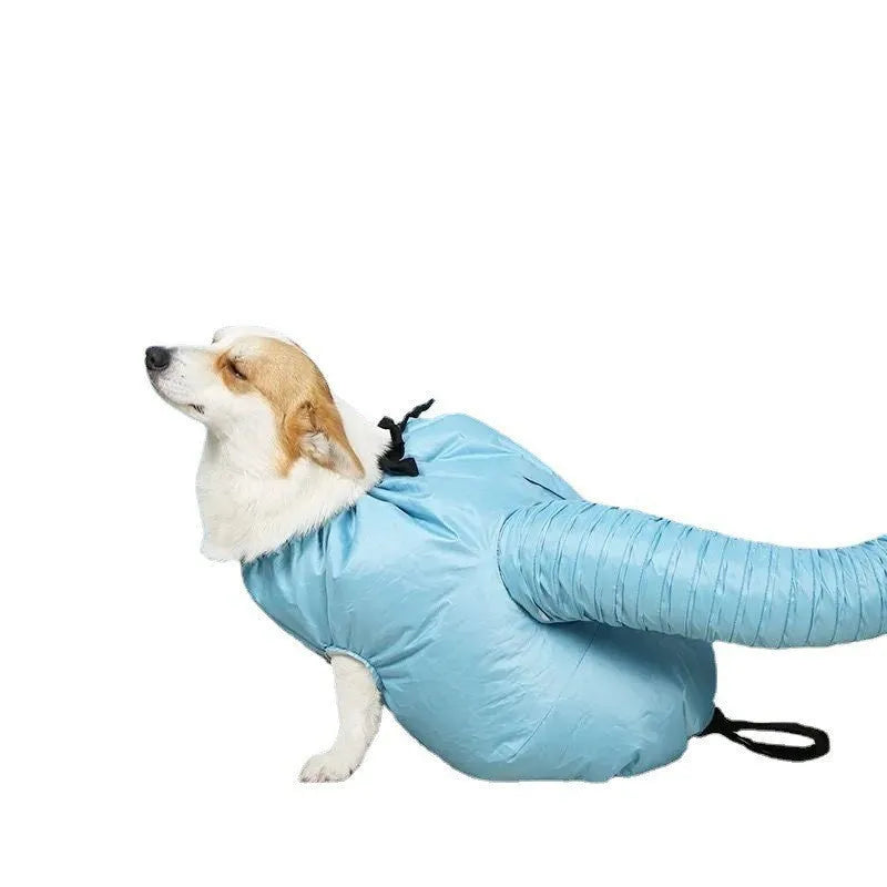 Blue automatic dog drying bag with quick drying hair dryer function, Oxford cloth and silver-plated film, sizes S to XXL.