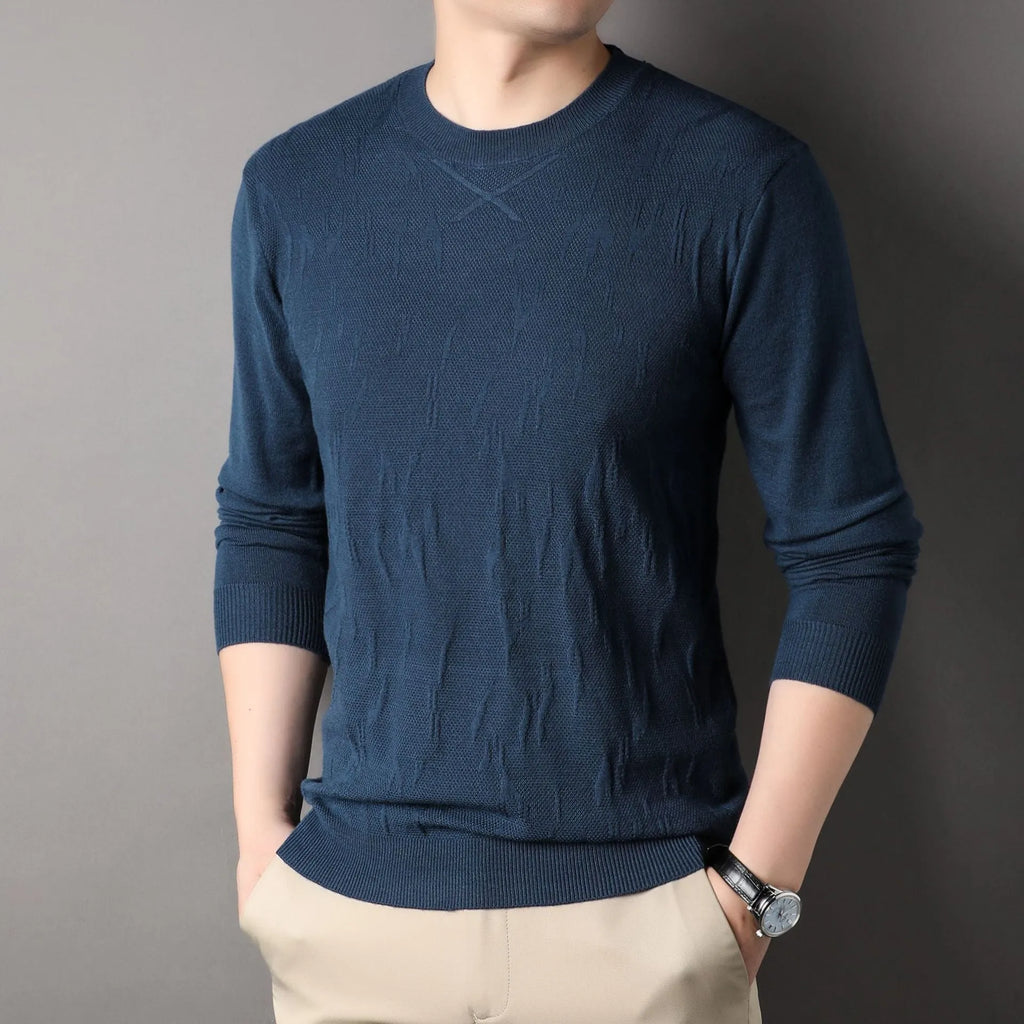 Loose fit mens solid colour polyester fibre long sleeve sweater in black, front view