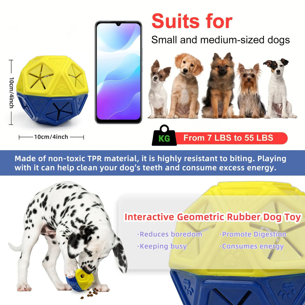 Blue chew-resistant hollow dog puzzle ball with treat openings
