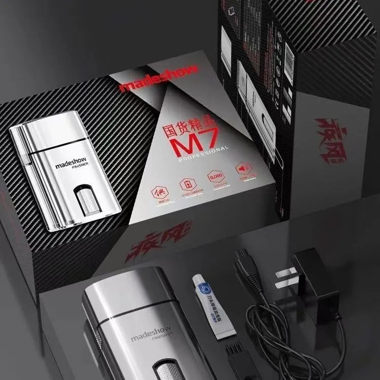 Silver household push light barber shop electric shaver with USB cable and stainless steel cutter head