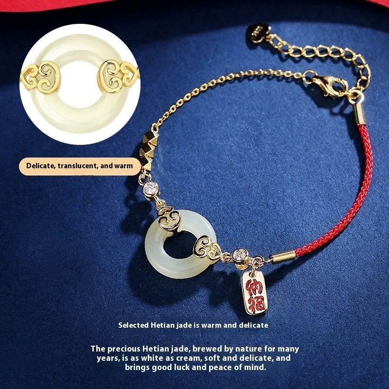 Hetian jade gourd bracelet with sterling silver Fu Lu necklace and earrings set