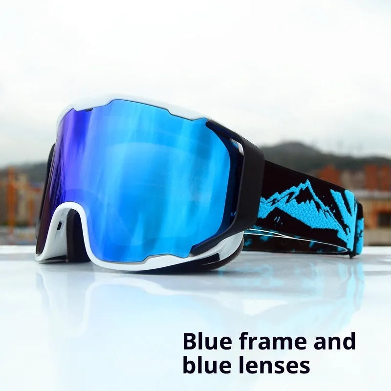 Double-layer anti-fog ski goggles with full real film lens, shown in a choice of six frame and lens colours.