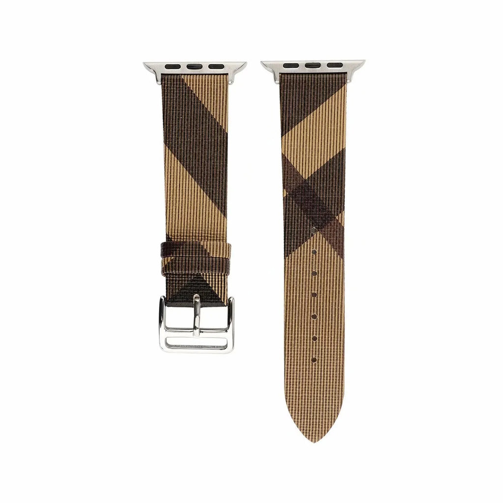 Grey plaid PU watch strap with long and short strip lengths for 38mm to 45mm watch cases