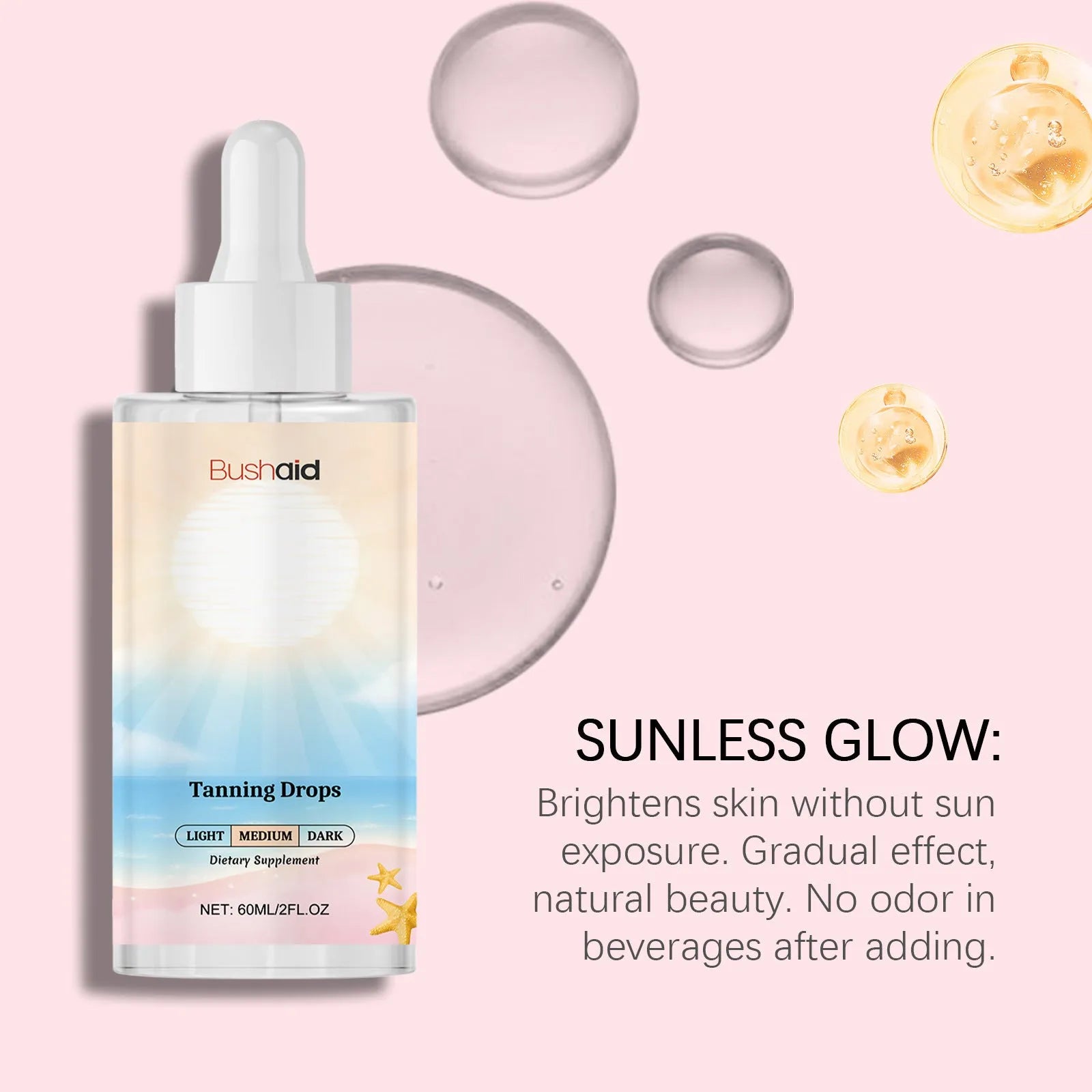 No Sunlight Tanning Drops 60ml bottle for body tanning without UV exposure