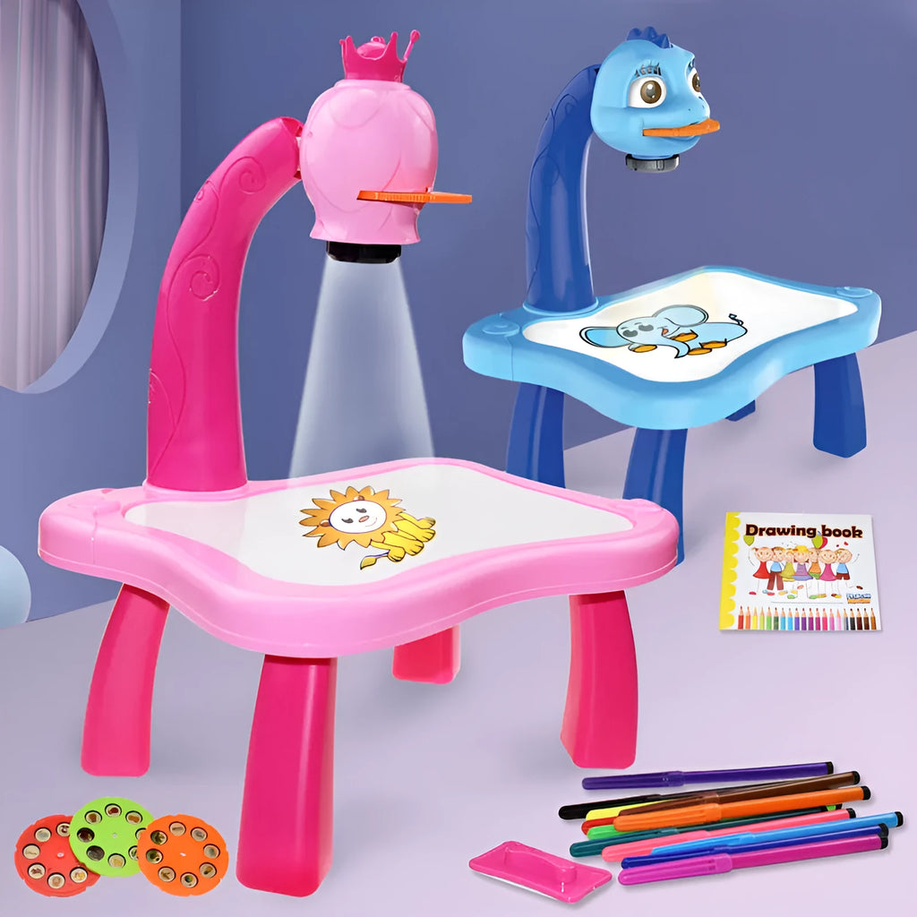 Children's magnetic plastic projection drawing board in blue colour with writing tools