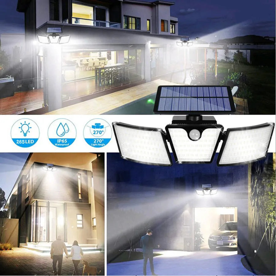Solar light outdoor multi head human body induction in garden with ABS housing and polycrystalline silicon panel
