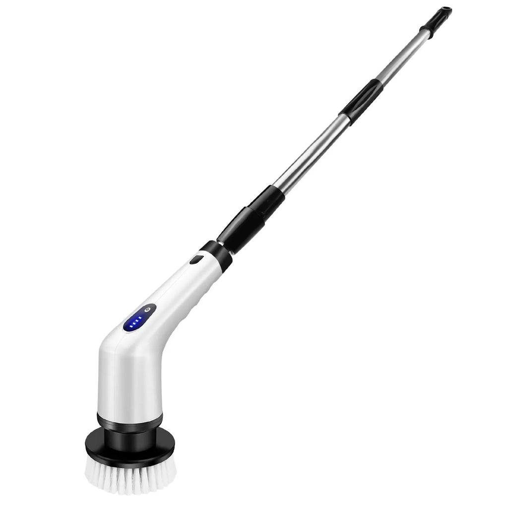 White rechargeable handheld cleaning ball with multiple power adapters and cleaning brush