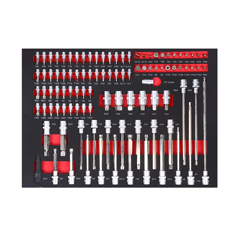 252-piece carbon steel repair tool kit in pumping removable cabinet for machine and auto repair