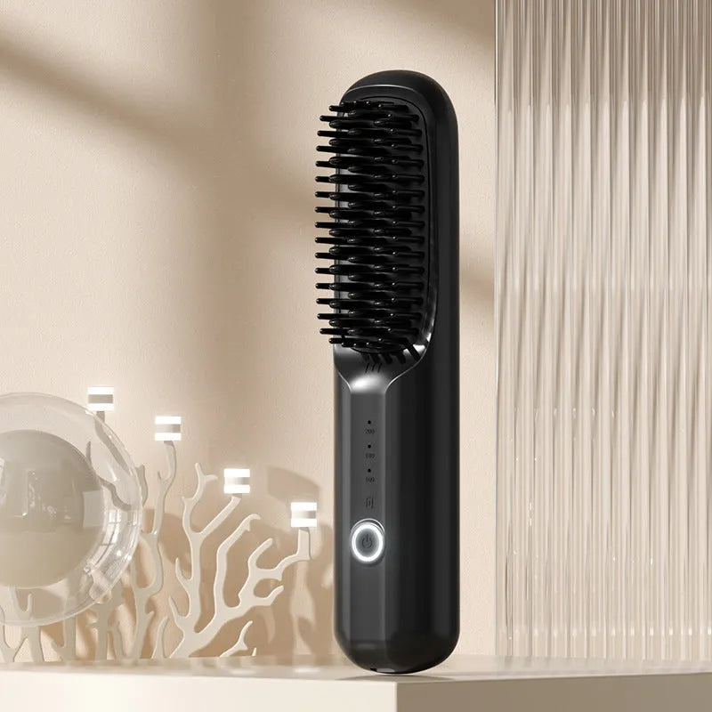 Wireless straightening comb in beige, pink, purple, or black with ceramic heating plates