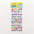 Cartoon 3D bubble stickers showing raised alpaca, dinosaur, cat and smiley face designs for hand account decoration