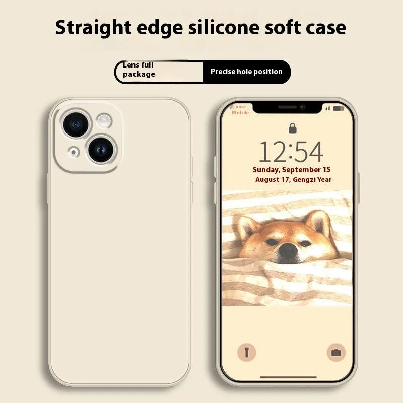 Mobile phone silica gel protective shell for Apple iPhone in classic black showing TPU material and cut-outs.