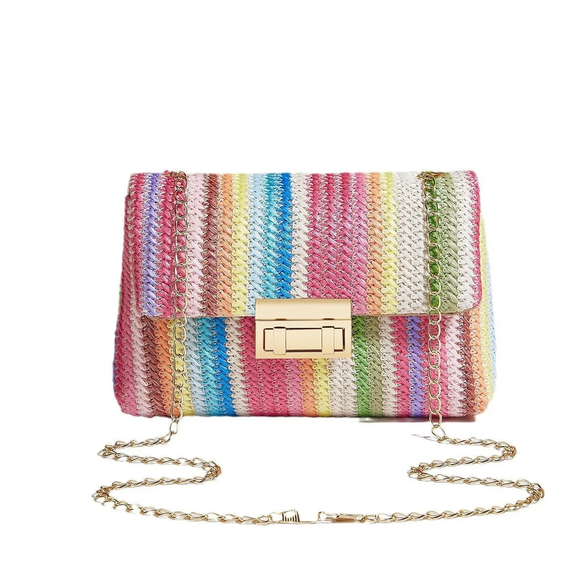 Women's soft straw cross-body bag in square shape with phone pocket, shown in blue colour