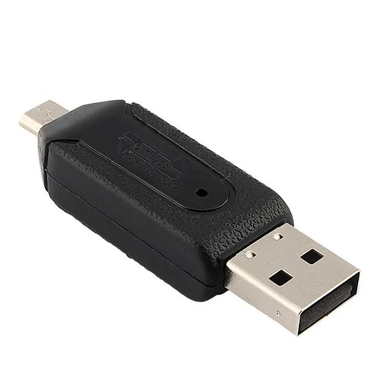 White USB OTG card reader with micro USB connector for Android phones and computers