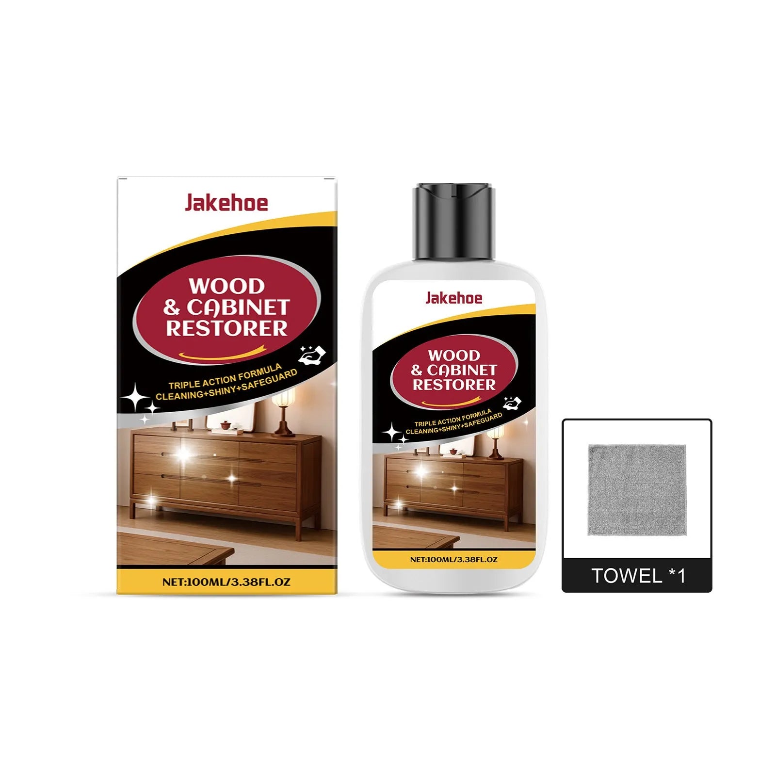 Wooden furniture scratch care solution 100ml bottle with cleaning towel for surface maintenance