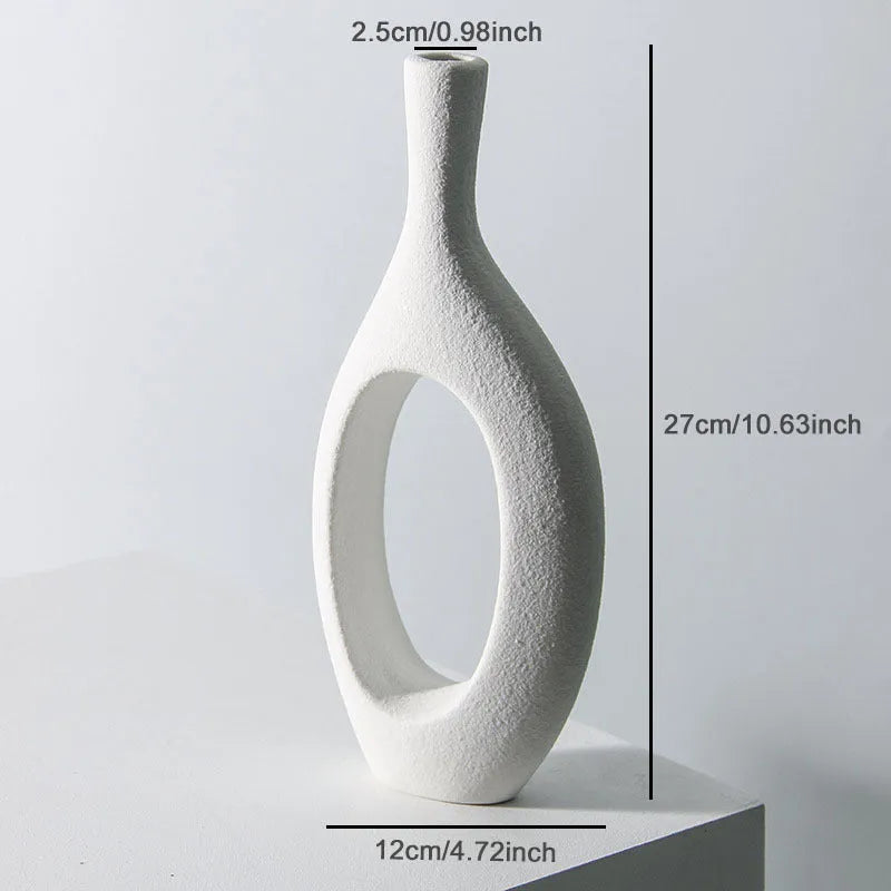 Frosted ceramic European-style vase for fresh or dried flower arrangements with handmade inkjet finish