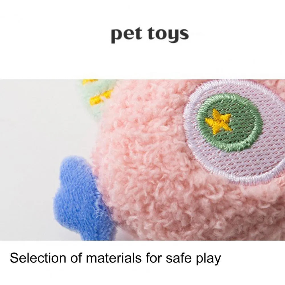 Cartoon-shaped plush dog toy with big eyes and built-in squeaker for interactive play