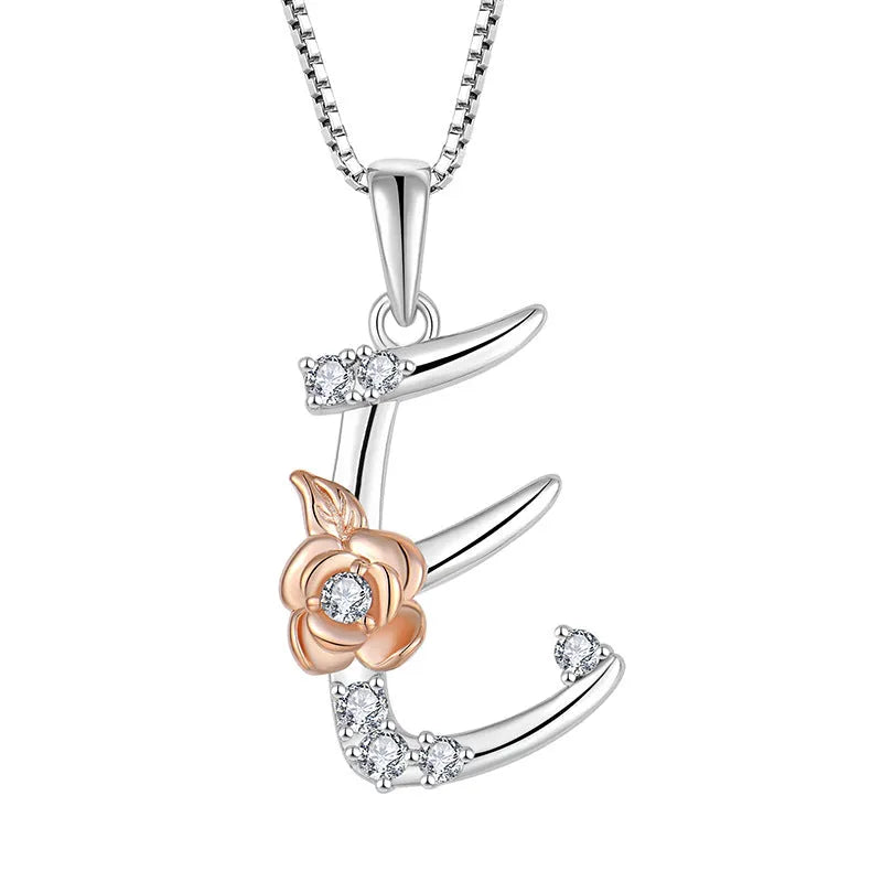 925 sterling silver necklace with English letter B zircon pendant on a collarbone chain