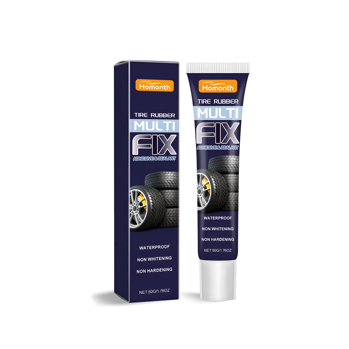 50g tube of automobile rubber tire repair adhesive with polyisoprene and carbon black formula.