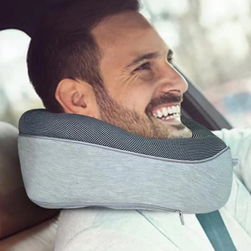 Ergonomic memory foam travel neck pillow with U-shaped design for comfortable neck support during flights and commutes