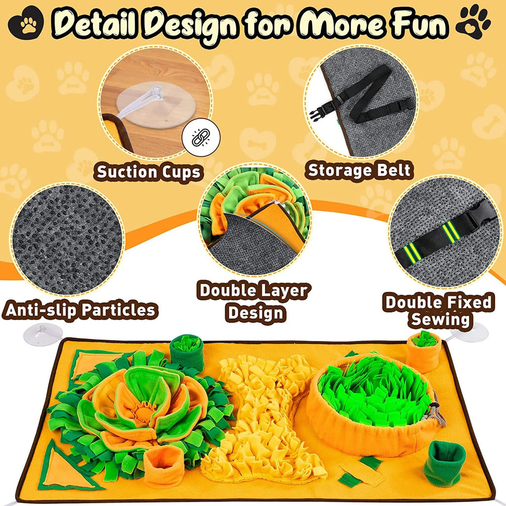 Large green plush snuffle mat for dogs, interactive training and slow feeder treat mat, styles A B C