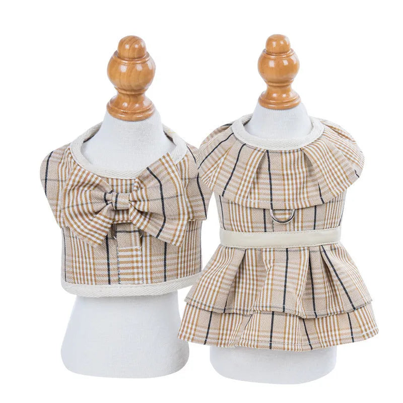 Pet walking vest with chest strap and hand holding rope in polyester fabric, available in milky white or purple colours