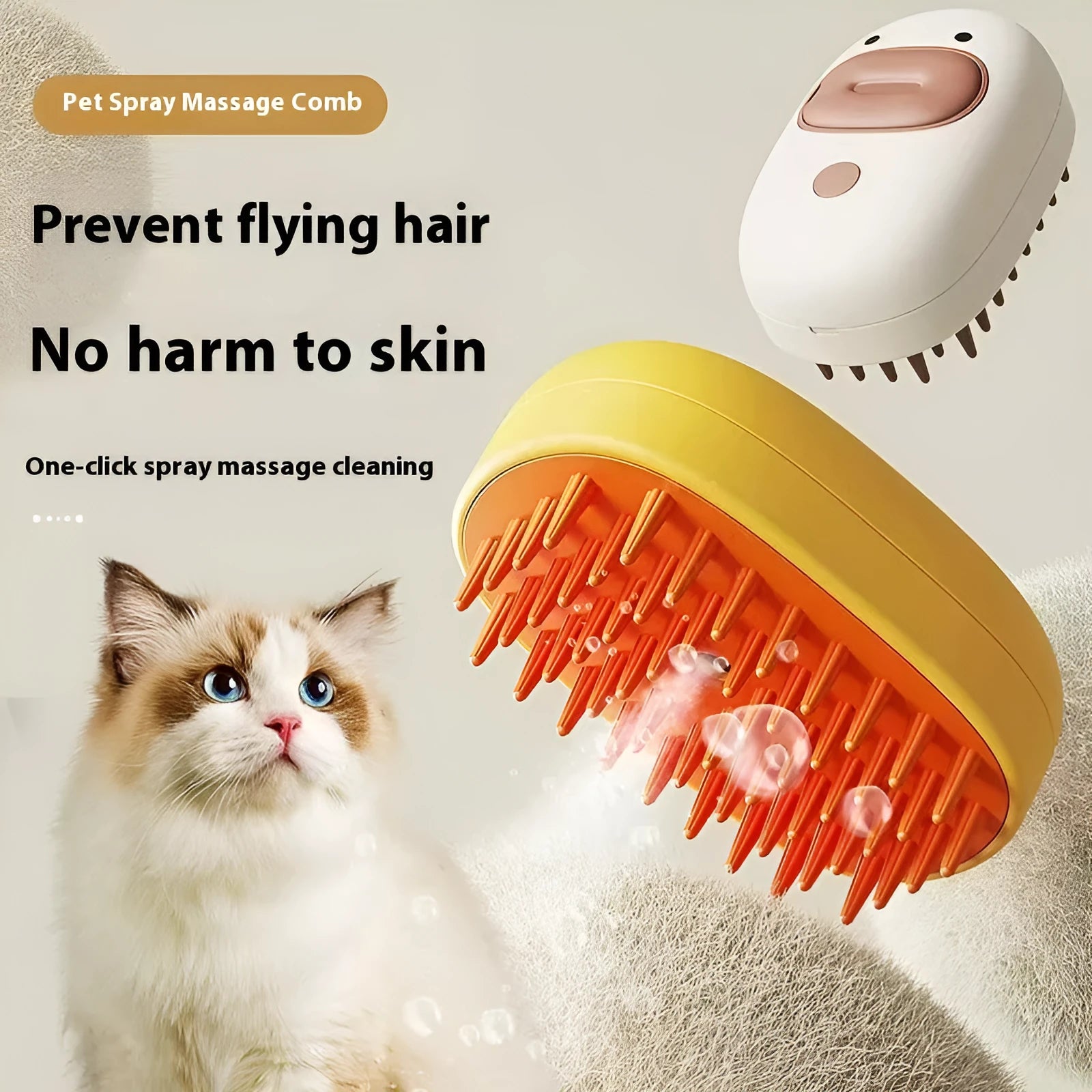 Pet Whale Small Yellow Duck spray massage comb in white, a dog bath brush made from ABS material