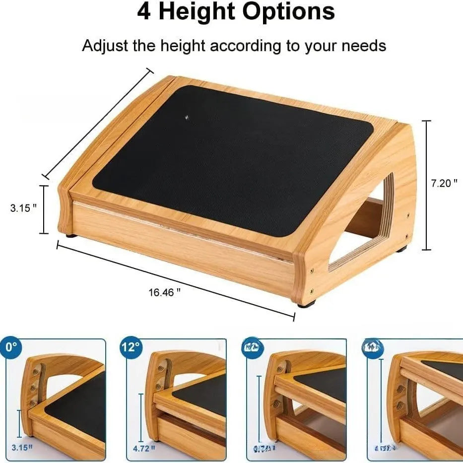 Wood colour bamboo adjustable office desk footstool for adults.