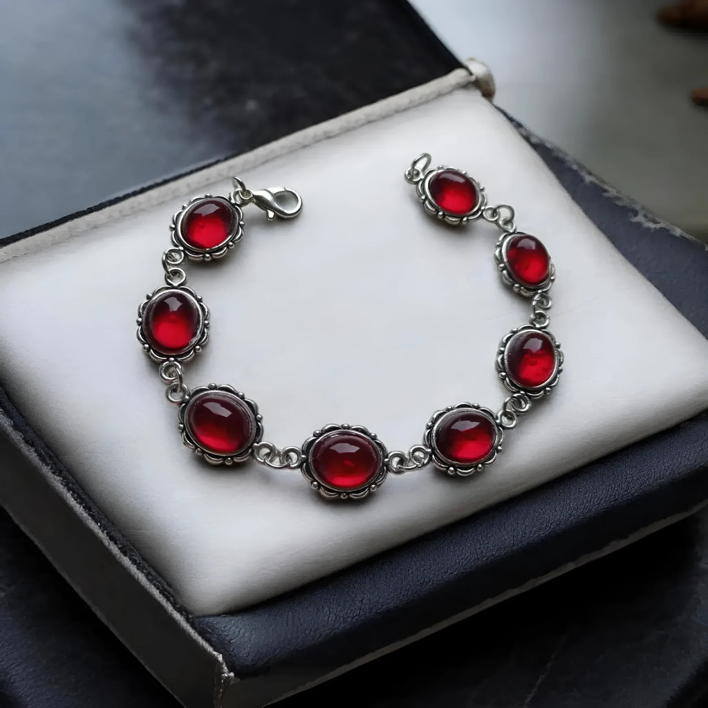 Dark red glass bracelet with bat motif, electroplated alloy, unisex British Retro style, AQ6164 AQ6165 options