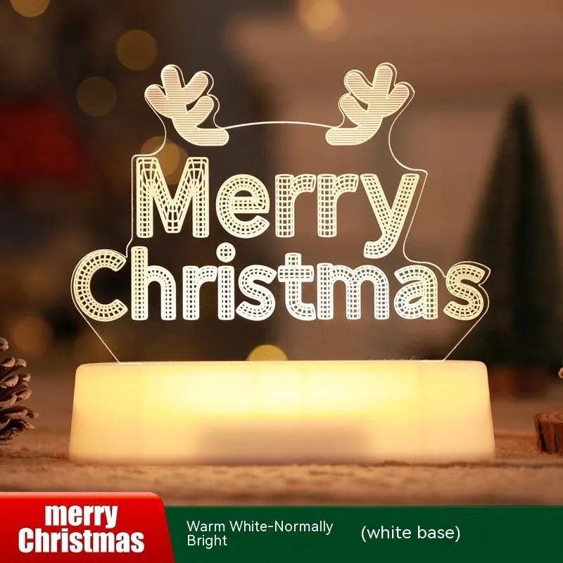 3D acrylic LED decorative lamp with Christmas tree design glowing with warm white light