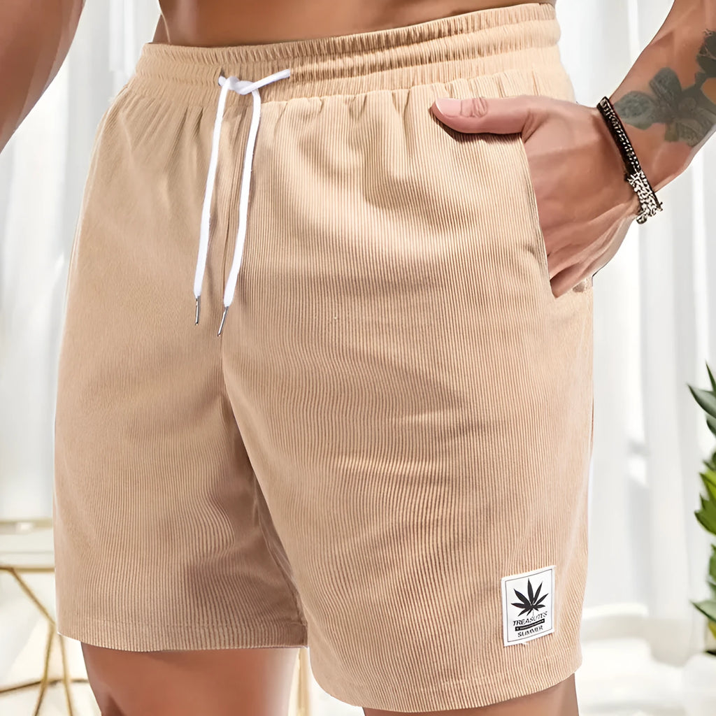 Men's black drawstring summer shorts with straight legs and micro-elastic polyester fabric